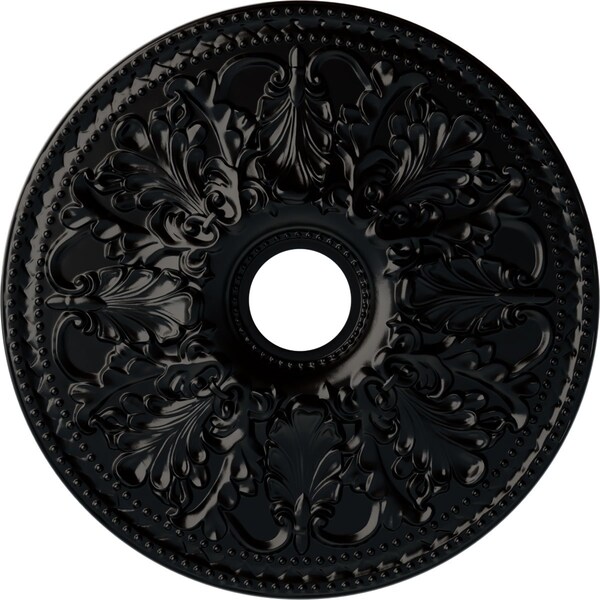 Ekena Millwork Ashley Ceiling Medallion (Fits Canopies up to 4 3/4"), 23 7/8"OD x 4"ID x 2 1/8"P, Jet Black CM23ASBLF - main